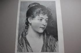 【百元包邮】《美女的沉思》（Gedankenvoll）  1897 年木刻版画     尺寸约 41*28厘米 （货号500843）