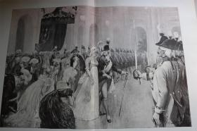【百元包邮】《1897年2月27日在柏林城堡举行的化装舞会》（das kostümfest im kgl schloss zu berlin am 27 februar 1897）   1897 年   平版印刷画     尺寸约 41*56厘米 （货号500951）
