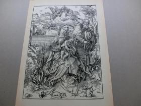 【百元包邮】 大幅 丢勒（Albrecht Dürer）作品系列之8《草地上的家庭》 木刻版画 1910年代 木刻版画 纸张尺寸约47.8×34厘米（货号XK0147）