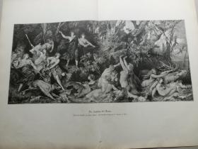 【百元包邮】巨幅《狩猎的月亮女神狄安娜》 （der jagdzug der diana） 1881年 木刻版画 54×41厘米（货号603381）