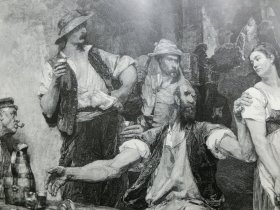 【百元包邮】《小酒馆》（In der Schänke）1894年，大幅木刻版画， 纸张尺寸约56×41厘米。法国现实主义画家莱昂·奥古斯汀·莱尔米特(Léon Augustin Lhermitte,1844 - 1925年)作品