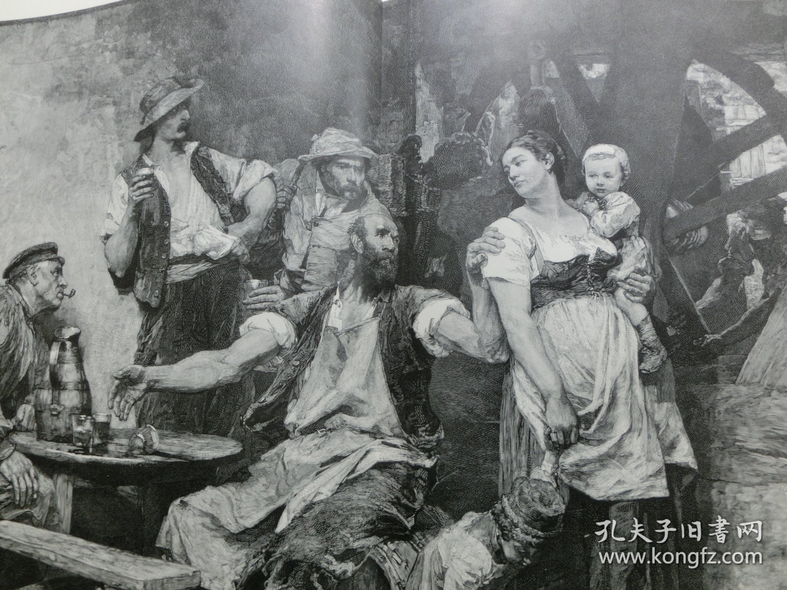 【百元包邮】《小酒馆》（In der Schänke）1894年，大幅木刻版画， 纸张尺寸约56×41厘米。法国现实主义画家莱昂·奥古斯汀·莱尔米特(Léon Augustin Lhermitte,1844 - 1925年)作品