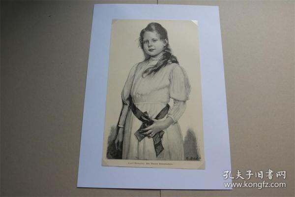 【百元包邮】《女孩》（Des Hauses Sonnenschein）   1902 年木刻版画  卡纸尺寸约29.7×21厘米 （货号500811）