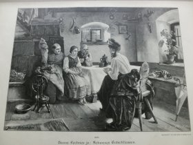【百元包邮】《少女的抉择》（Schweres Entschliessen）1892年，大幅木刻版画， 纸张尺寸约41×28厘米。出自19世纪著名德国画家，汉斯·费希纳（Hanns Johannes Fechner，1860-1931）绘画作品。
