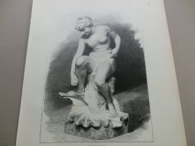 【百元包邮】《大理石雕塑-维纳斯在海中诞生》（bersabea）1892年，大幅木刻版画， 纸张尺寸约41×28厘米。出自19世纪意大利画家、雕塑家，朱塞佩·特拉巴奇（Giuseppe Trabacchi，1839–1909）作品 -- 取材古罗马神话，女神维纳斯从海中诞生的场景； 画面描绘西西里岛的美丽传说：一片漂亮的大贝壳漂浮在碧波荡漾的海面上，上面站着纯洁而美丽的维纳斯