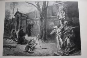 【百元包邮】《在墓地》（auf dem friedhof）       1897 年木刻版画     尺寸约 41*28厘米 （货号500850）