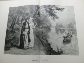 【百元包邮】《道别，乘船》（Adieu）1893年，大幅木刻版画， 纸张尺寸约56×41厘米。