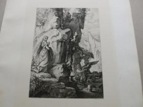【百元包邮】 《日耳曼英雄史诗：铁匠维兰德与妻子，女武神瓦尔基里》（WIELAND DER SCHMIED）1882年 蚀刻版画 莫里兹·冯·施温德（Moritz Von Schwind）绘画作品 版画家：W.HECHT雕刻  纸张尺寸约38.4×28.2厘米（货号DGK0198）