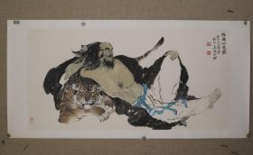 国家一级美术师，中国名人书画院创作室主任 陈丽英 罗汉伏虎图 67.5×136镜片