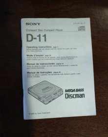 说明书 SONY Compact Disc Compact Player D-11  MEGA BASS Discman 用户使用手册