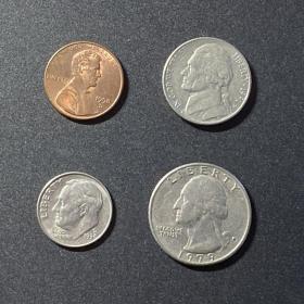 外国硬币：美国硬币4枚合售（1、5、10、25美分）