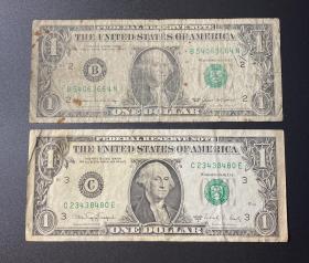 1美元纸币2枚（1985、1988各1枚）