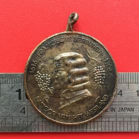 D131荷兰西部的木师佛朗西斯科1616-1708肖像铜牌铜章挂件珍收藏