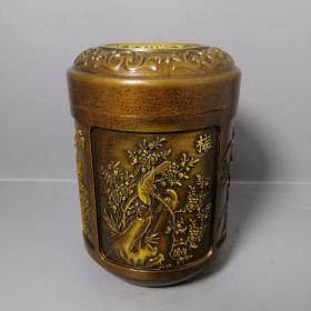 古玩铜器收藏，梅兰竹菊茶叶罐，工艺精湛