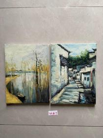 布面油画，手绘的【1张尺寸40X30CM1张尺寸39.8X29.6CM】共2张合售，不分零。如图