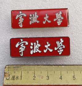 宁波大学老校徽红色教师带的铁质滴塑和铜质珐琅彩不同一对 磁扣型