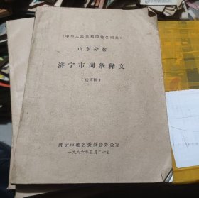 《中华人民共和国地名词典》山东分卷 济宁市词条释文（送审稿）
