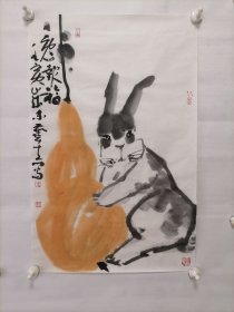 【兔报福纯手工国画花鸟，宣纸画心，所见即所得。