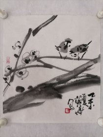 纯手绘小品，纸有微黄。