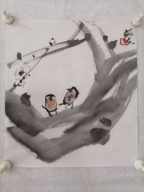 纯手绘小品画心，纸有微黄，所见即所得。