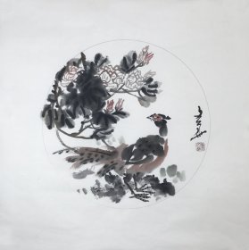 【取自本人，终身保真】江西省美协会员\江西书协会员、南昌美协理事兼秘书长、南昌书协理事张文华 国画 花鸟画3《锦鸡茶花》《锦上添花》（68×68CM）