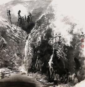 【精彩水墨山水画】【取自画家本人，终身保真】 曲大成，1956年生于山东烟台。现为中国文联创作室专业画家、国家一级美术师、国家和省市美协会员。四尺斗方山水画4《亭趣》（68cm×68cm）