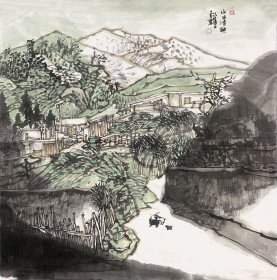 【中国美术家协会会员】【取自画家本人，原作保真】刘大力，承德市美协理事，承德县美协副主席兼秘书长，承德县政协委员。四尺斗方水墨绿色写意山水画7《山水清韵》（68×68CM）