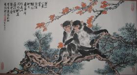 （保真）来源画家本人：已故川籍著名国画大师周北溪老人2000年设色写意猴画作品《墨猴图》三尺整纸一件，精美绝伦。