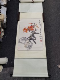 著名老画家杨志谦与张宗桥同一上款3开原装立轴终身保真
