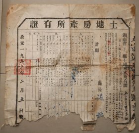 土地房产所有证 晃县 怀化新晃 土地改革后核发 杨序永 1953年 县长 张子祥 之四