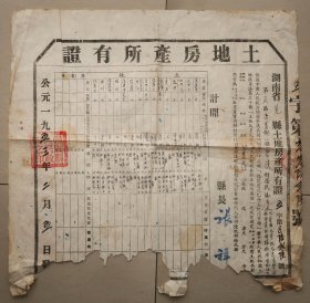 土地房产所有证 晃县 怀化新晃 土地改革后核发 杨序永 1953年 县长 张子祥 之三