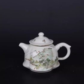 民国江西瓷业公司款浅降彩山水纹茶壶