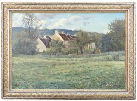 欧洲油画保罗•罗提瓦 （Paul ROTIVAL） 峡谷村庄 1900年前后 52.5 x 36cm