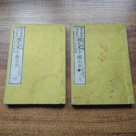 和刻本 《 头书插画 明治新刻 国史略字解大全》 线装 存上中2册 木刻版画插图多，地图多幅 明治14年（1881年）