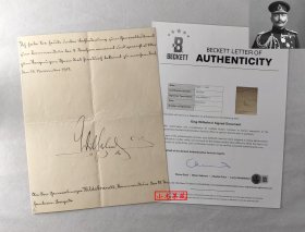 “德国末代皇帝，一战元凶” 威廉二世 签名1912年政府军事任命信件 由三大签名鉴定公司之一Beckett（BAS）提供鉴定