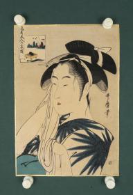 昭和时期木板印 浮世绘大家   喜多川歌麿   出浴图浮世绘
