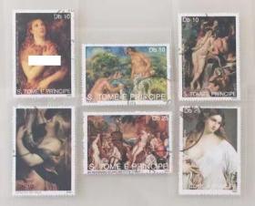 外国邮票 圣多美和普林西比民主共和国邮票 绘画艺术6枚 1990年 新票盖戳 10品