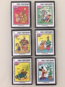 凯科斯群岛邮票--迪斯尼动画《圣诞节》 6枚全 1983年  无戳新票  10品