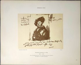 【伦勃朗】1896年 珂罗版 版画《GRAF CASTIGLIONE. NACH DEM GEMALDE RAFFAELS SKIZZIERT》 纸张36.5×29厘米