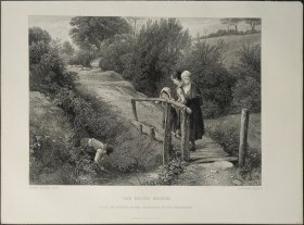 1872年 钢版画 雕刻凹版《THE RUSTIC BRIDGE》-出自 英国画家 迈尔斯·伯克特·福斯特(Myles Birket Foster)作品