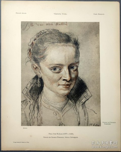 【鲁本斯】1896年 珂罗版 版画《PORTRAIT DER SUSANNE FOURMENT,RUBENS SCHWAGERIN》 纸张36.5×29厘米