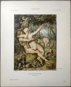 【丹尼尔-弗洛施尔】1896年 珂罗版 版画《ADAM UND EVA》 纸张36.5×29厘米