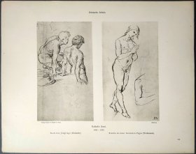 【拉斐尔】1896年 珂罗版 版画《BADENDE JUNGLINGE &  STUDIE ZU EINER BETENDEN FIGUR》 纸张36.5×29厘米