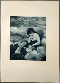 【汉斯·托马】1922年 铜版画 照相凹版《夜 Nacht》附资料页，汉斯·托马（Hans Thoma）德国画家