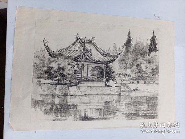 约六十年代    建筑风景素描画    无款