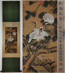 古美术   挂轴   中国   清代   沈铨   松鹤延年图   73×35.5cm     真作   中国书画  原版