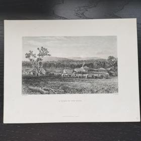 十九世纪西洋欧洲古董英国伦敦钢版画A HOME IN THE BUSH 约27x21cm