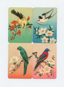 1977年年历卡、年历片—鸟类：黄莺、燕子、鹦鹉、山雀（全套4枚）