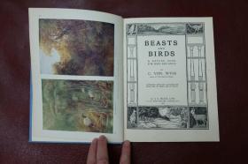 英文原版 1919年  BEASTS AND BIRDS（兽与鸟）天蓝色布面精装插图本  55幅精美插图，其中彩色插图31幅