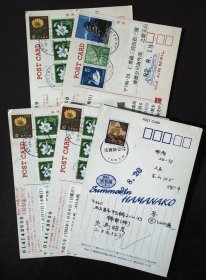 明信片实寄片：日本贴票明信片实寄台5枚合售1814
